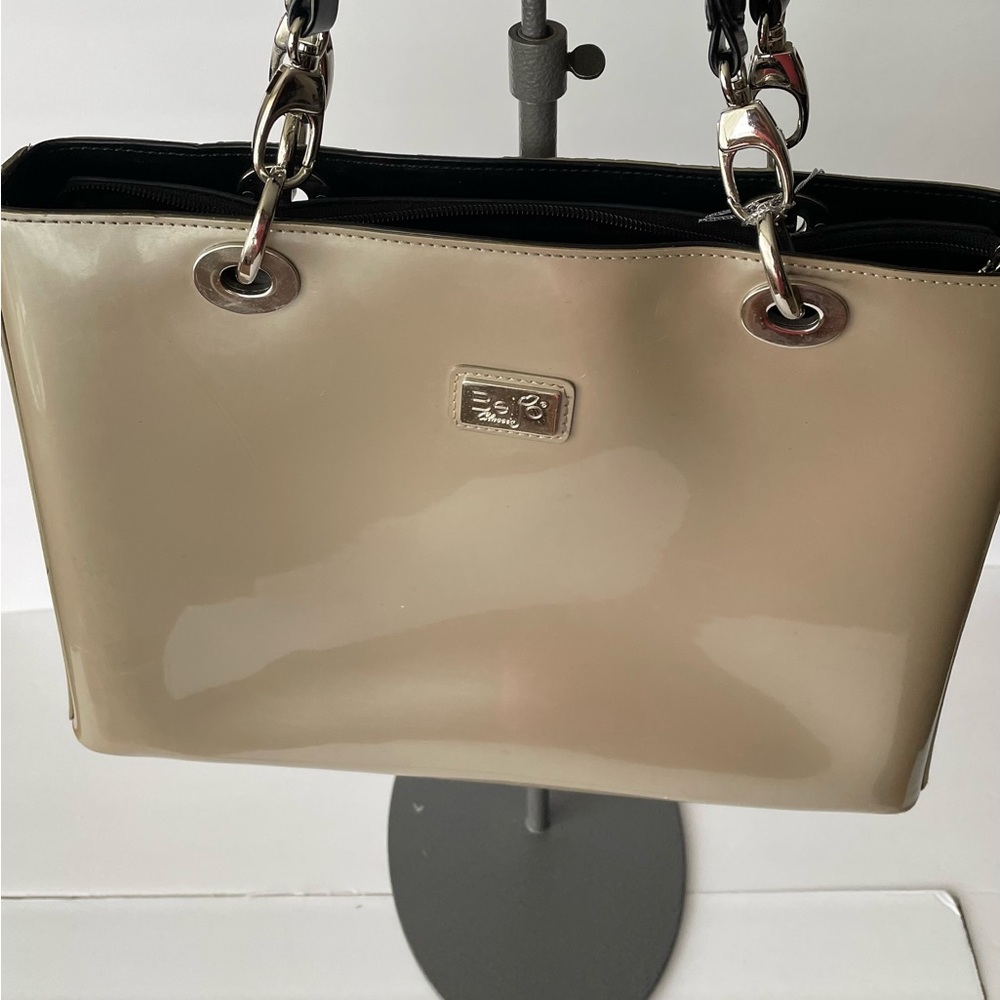 Elegant Platinum Patent Leather Beijo Handbag